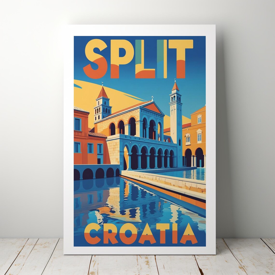 Split Croatia Vintage Travel Poster Diocletian Palace Harbor