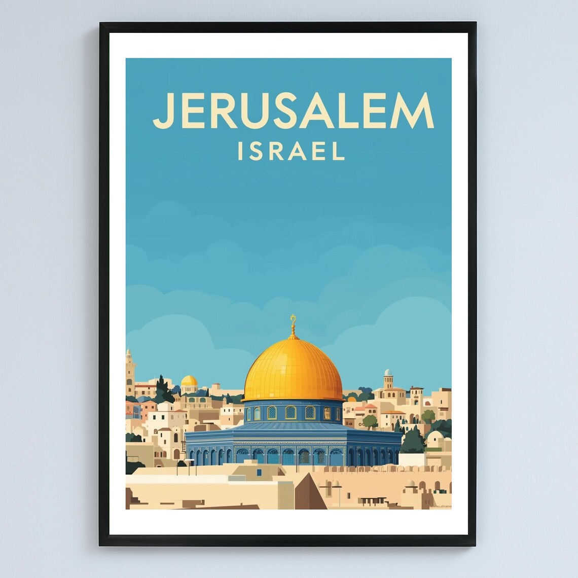 Jerusalem Israel Vintage Travel Style Golden Dome Old City Poster