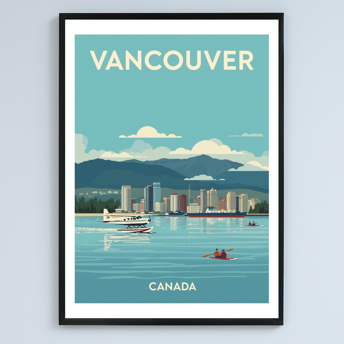 Vancouver Cityscape Vintage Illustration Coastal Skyline Art