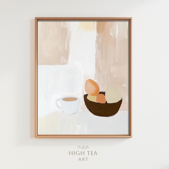Abstract Breakfast Still Life Fruit Bowl and Coffee Cup Neutral Kitchen Print