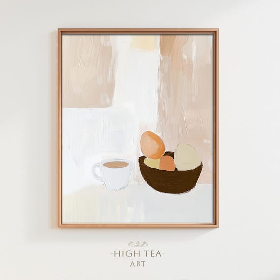Abstract Fruit Bowl Oil Painting Art Print Neutral Tones Minimal Coffee Mug Muted Kitchen Wall Decor Hta304