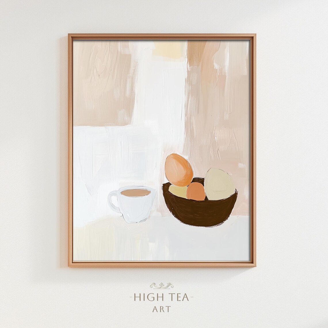 Abstract Breakfast Still Life Fruit Bowl and Coffee Cup Neutral Kitchen Print
