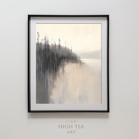 Abstract Lake Forest Oil Painting Art Print Neutral Muted Minimal Wall Decor Hta306