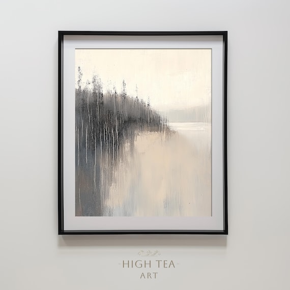 Abstract Misty Lake Forest Minimal Neutral Muted Monochrome Wall Art
