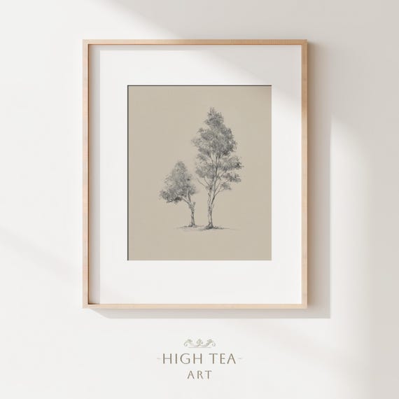 Minimalist Trees Sketch Art Print Neutral Simple Illustration Line Drawing Wall Decor Hta403