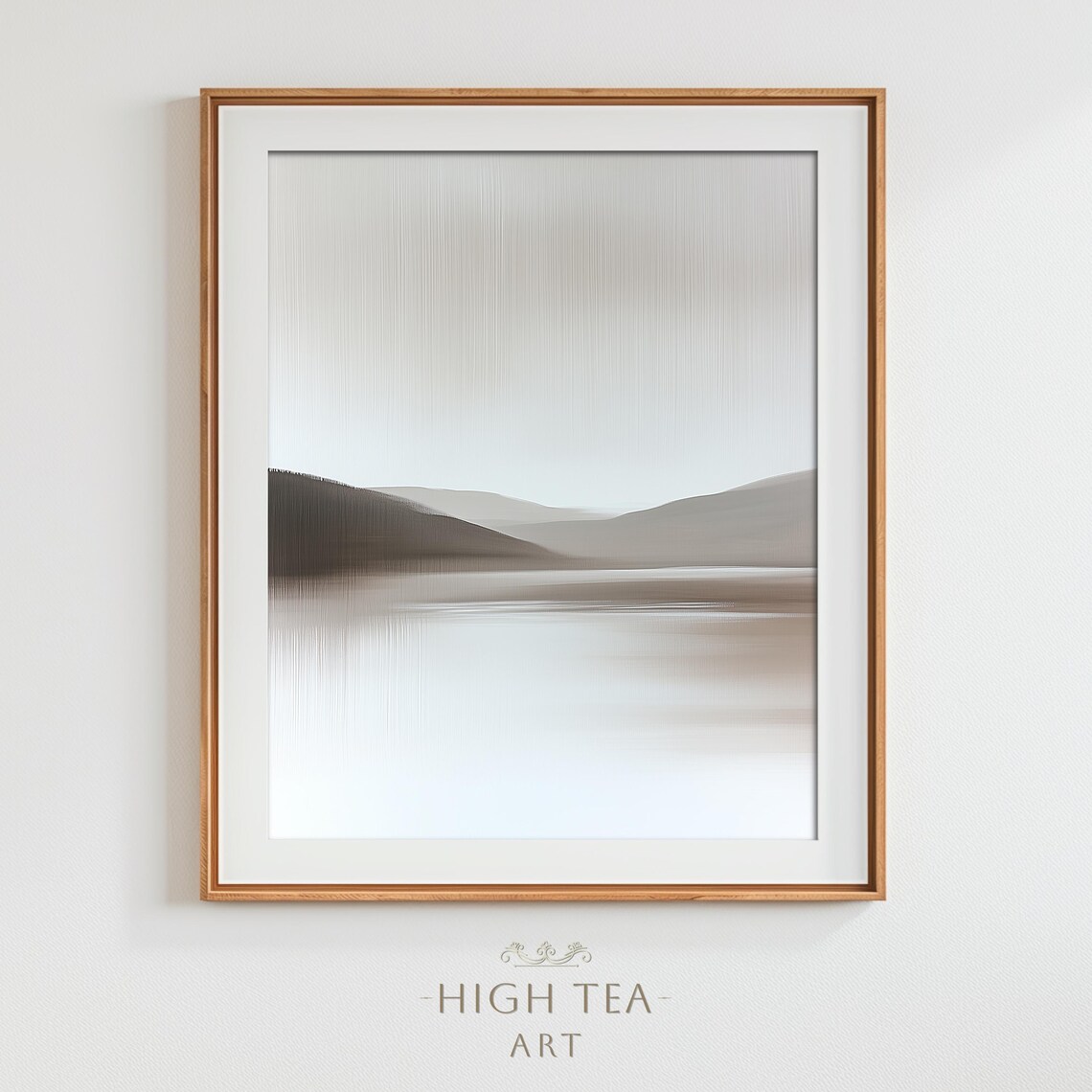 Serene Gray Misty Lake and Hills Minimalist Tonal Calm Art Poster