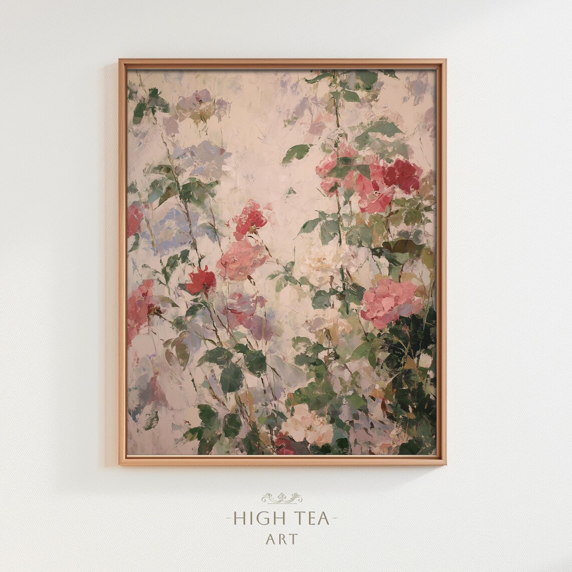 Vintage Rose Garden Oil Painting Pink Floral Botanical Neutral Poster
