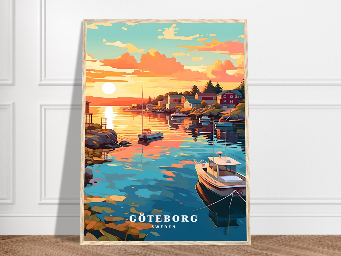 Gothenburg Travel Poster, Sweden Countryside Seaside
