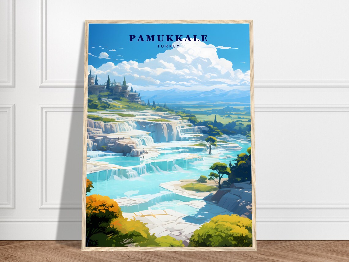 Pamukkale Turkey Thermal Travertine Terraces Vintage Travel Poster