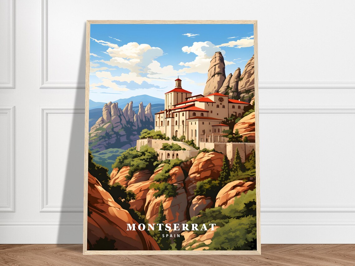 Montserrat Spain Monastery Jagged Rocky Mountain Travel Poster