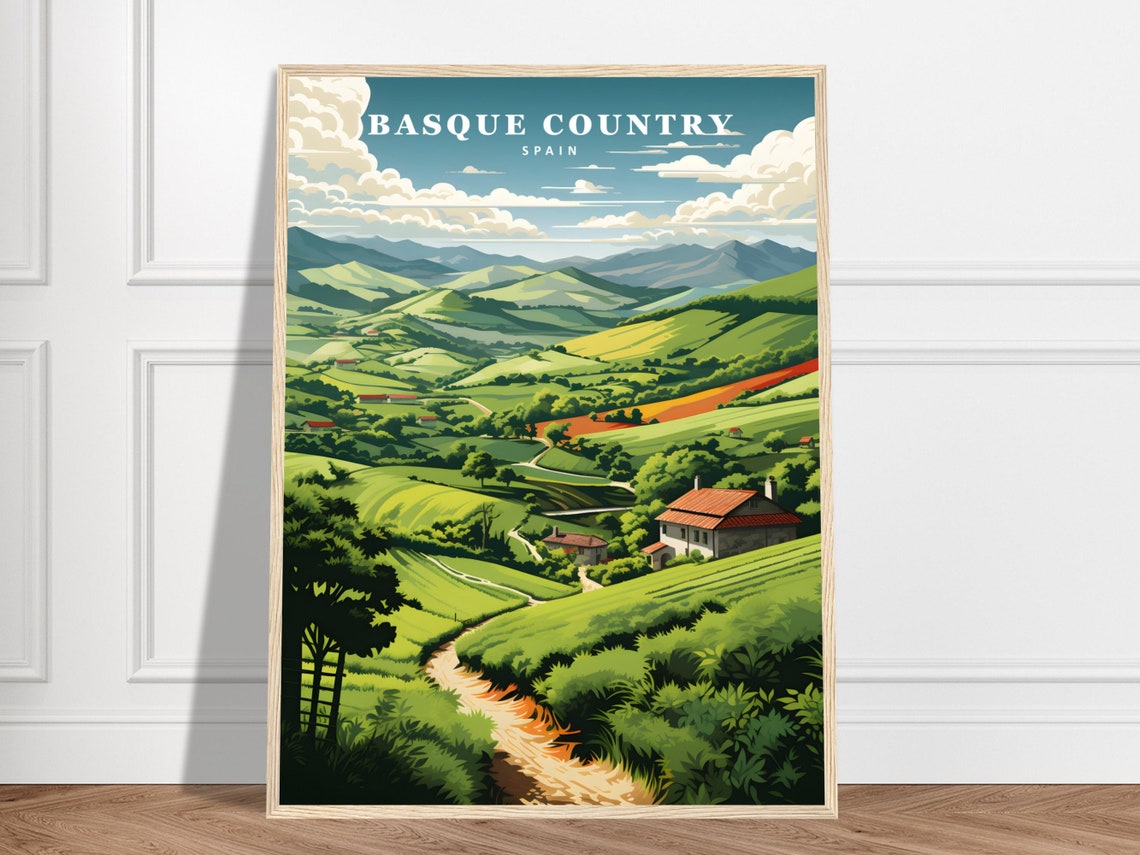 Basque Country Spain Green Rolling Hills Travel Countryside Poster