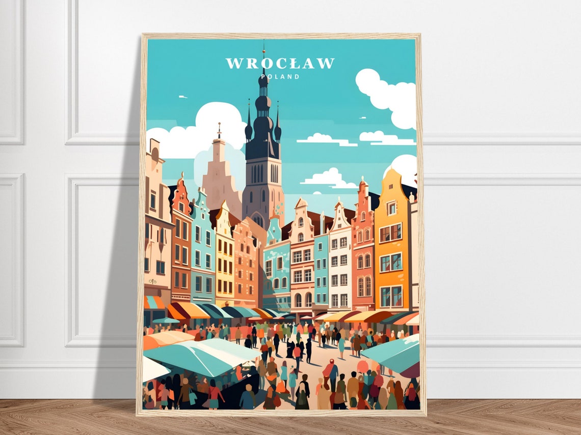 Wroclaw Travel Print Poland Collection Market Square City Framed Wall Art Skyline