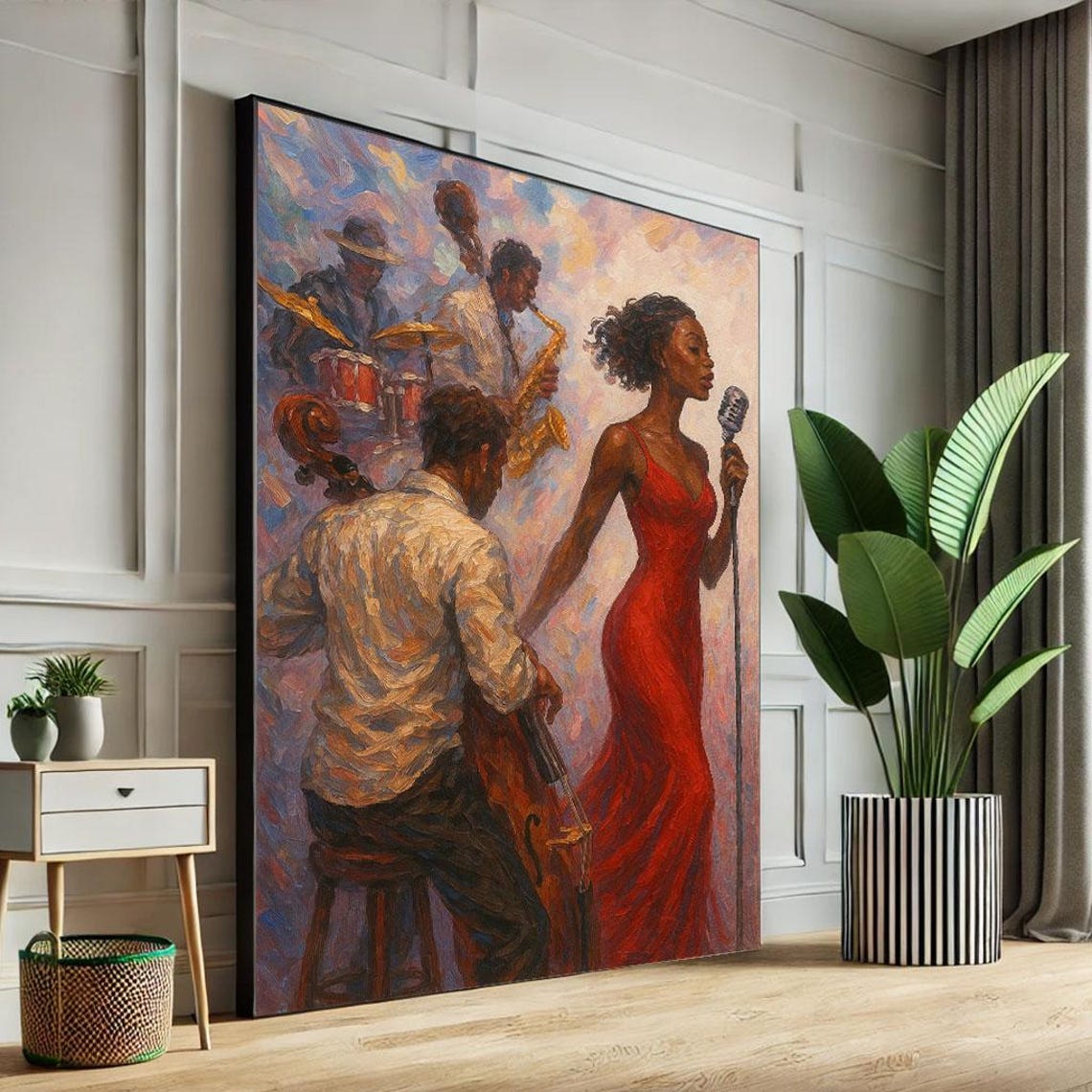 Elegant Jazz Band Live Performance Painting Female Singer Poster