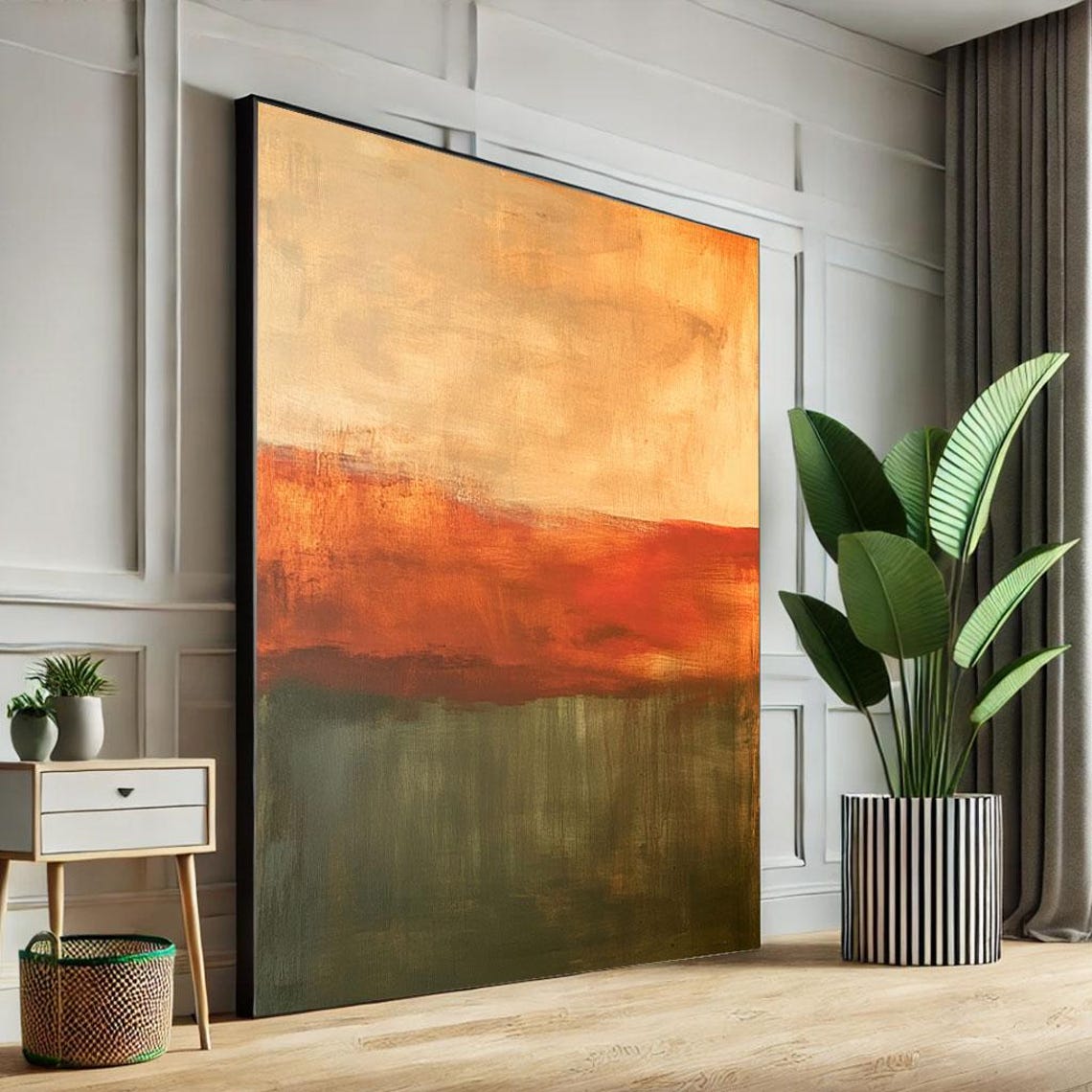 Rust Orange and Olive Green Abstract Color Field Painting Poster