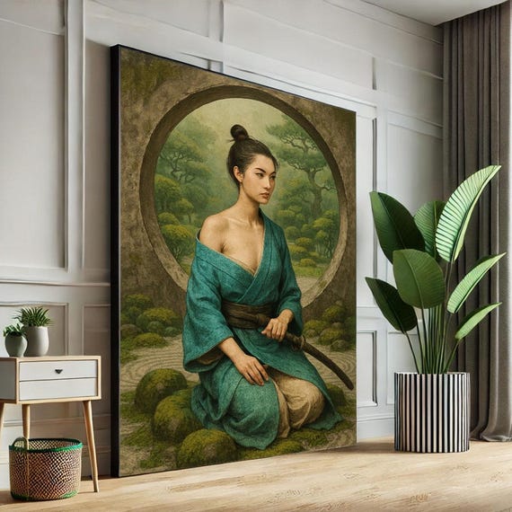 Serene Samurai Woman Canvas Wall Art Print Tranquil Zen Living Room Decor Statement Piece