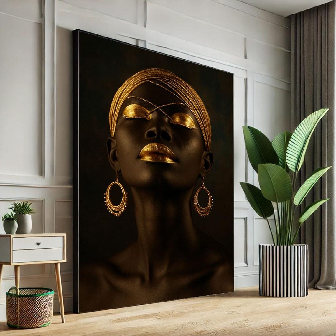 Bold African Woman Portrait Gold Braids Black And Gold Poster
