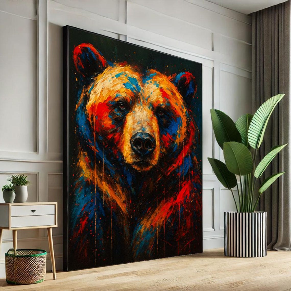 Majestic Bear Portrait Abstract Expressionist Color Splash Poster