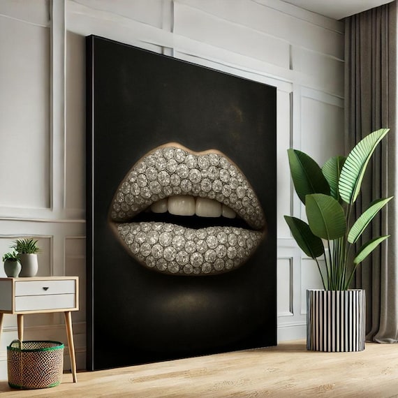 Glamorous Diamond Encrusted Lips Sparkling Black Luxury Art Poster