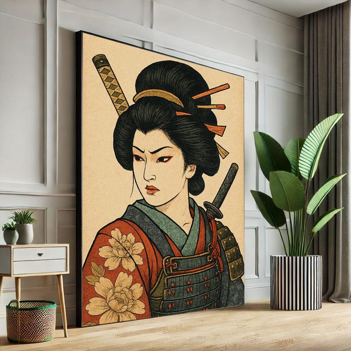 Fierce Ukiyo E Samurai Woman Portrait Traditional Japanese Poster