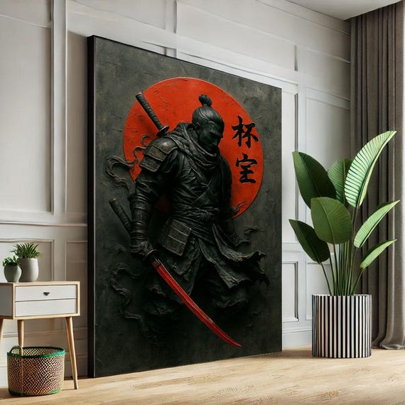 Bold Samurai Warrior Canvas Wall Art Print Striking Red And Black Living Room Decor Statement Piece For Modern Homes