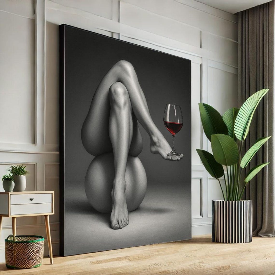 Monochrome Legs Balancing Red Wine Glass Dramatic Wine Lover Poster