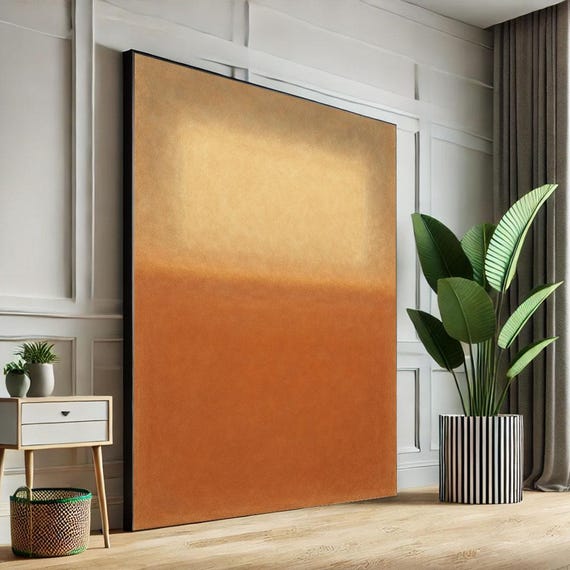 Mark Rothko Inspired Orange And Beige Canvas Bold Color Field Painting Reproduction Modern Living Room Decor Statement Piece