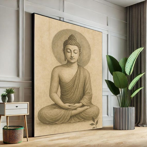Serene Buddha Meditation Canvas Wall Art Print Minimalist Zen Living Room Decor Ready To Hang