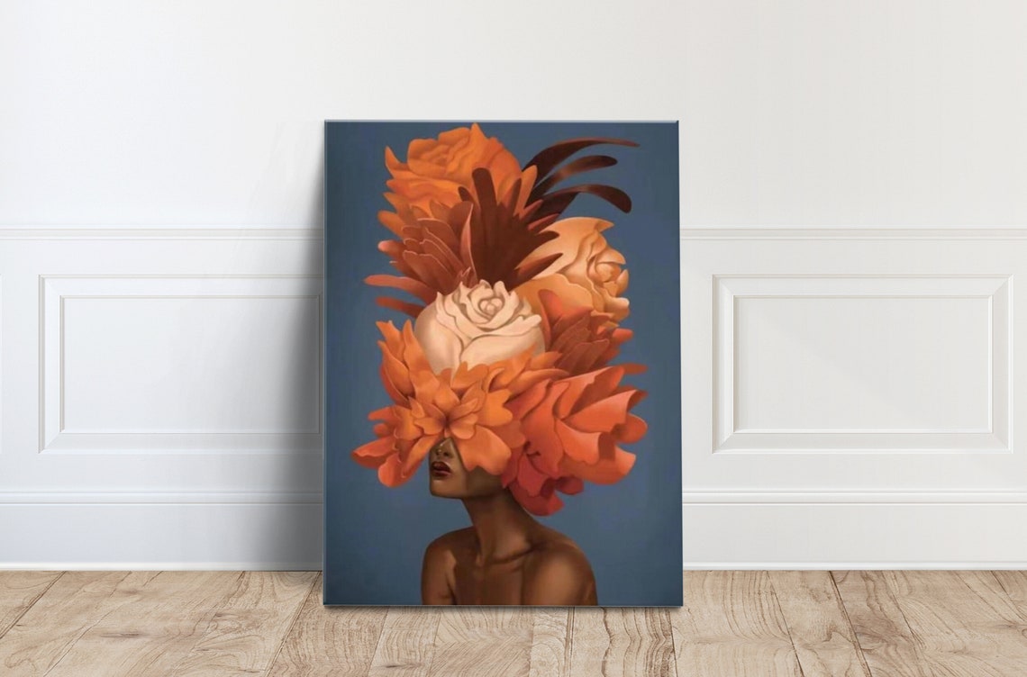 Surreal Orange Blossom Head Portrait Elegant Flower Woman Poster