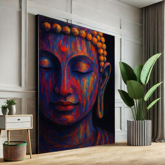 Tranquil Buddha Portrait Vibrant Abstract Colorful Zen Art Poster