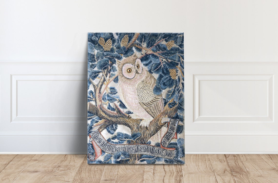 William Morris Owl in Pine Branches Arts and Crafts Style Poster
