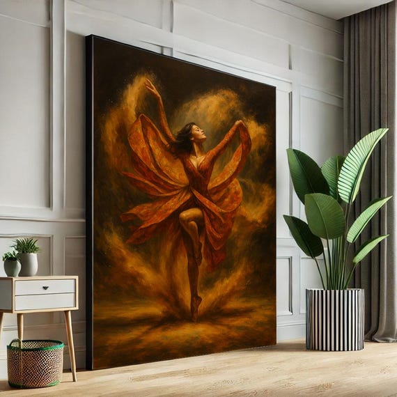 Ethereal Ballerina In Motion Canvas Wall Art Print Warm Tones Living Room Decor Statement Piece