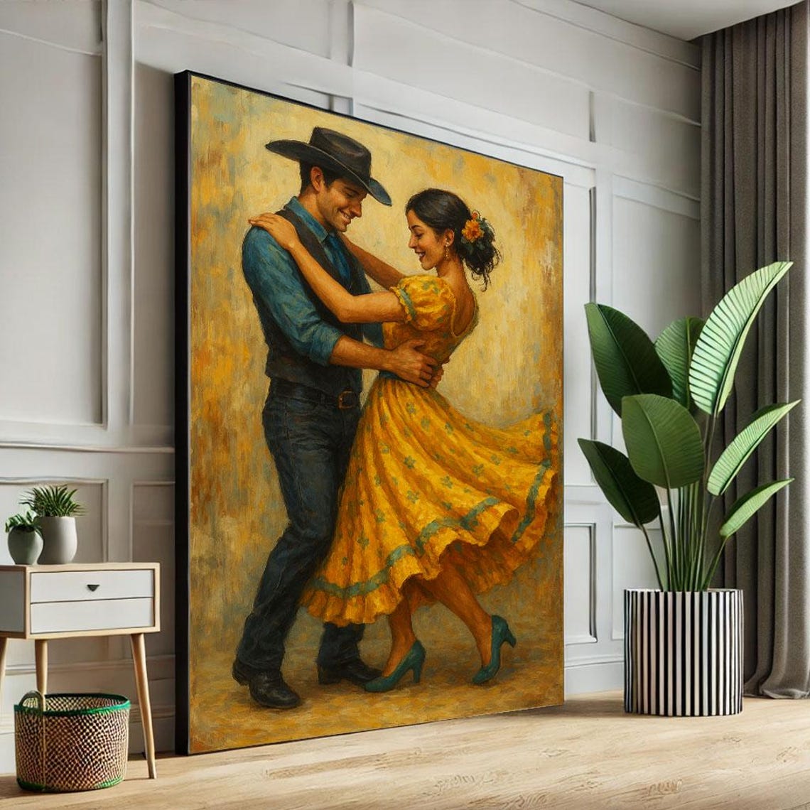 Romantic Cowboy Dancing Couple Golden Rustic Western Love Poster