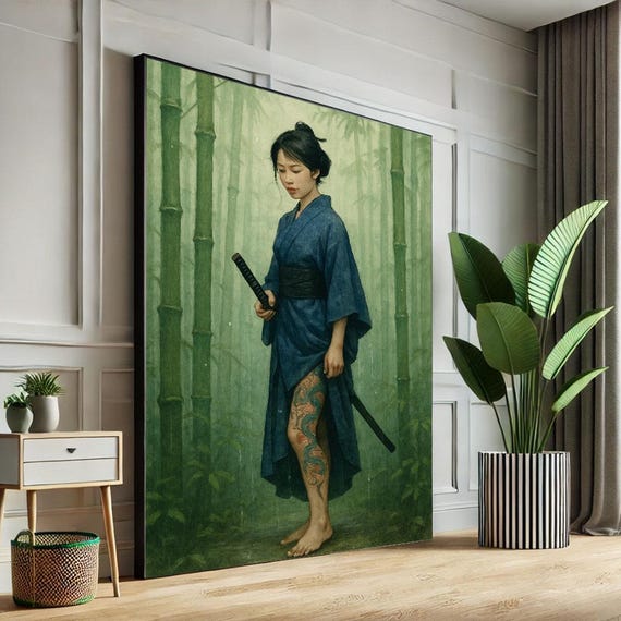 Peaceful Samurai Woman Canvas Wall Art Print Serene Japaneseinspired Living Room Decor Ready To Hang