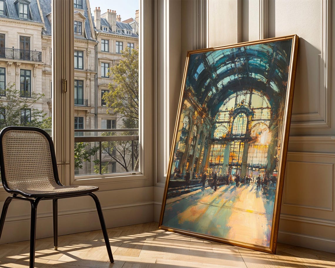 Grand Paris Train Station Glass Dome Interior Impressionist Art Poster - Image 3