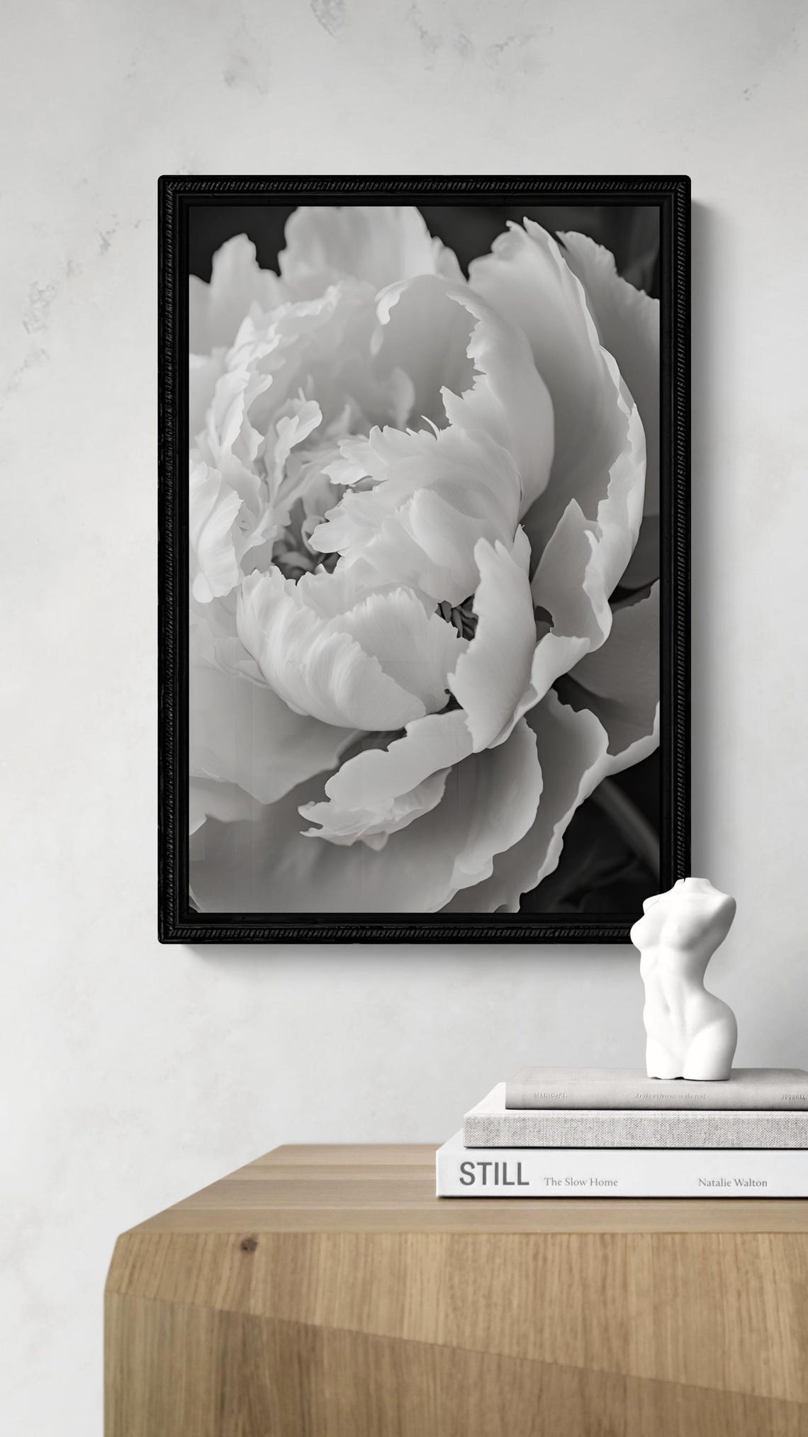 White Peony Blossom Macro Black And White Botanical Floral Art Poster - Image 2