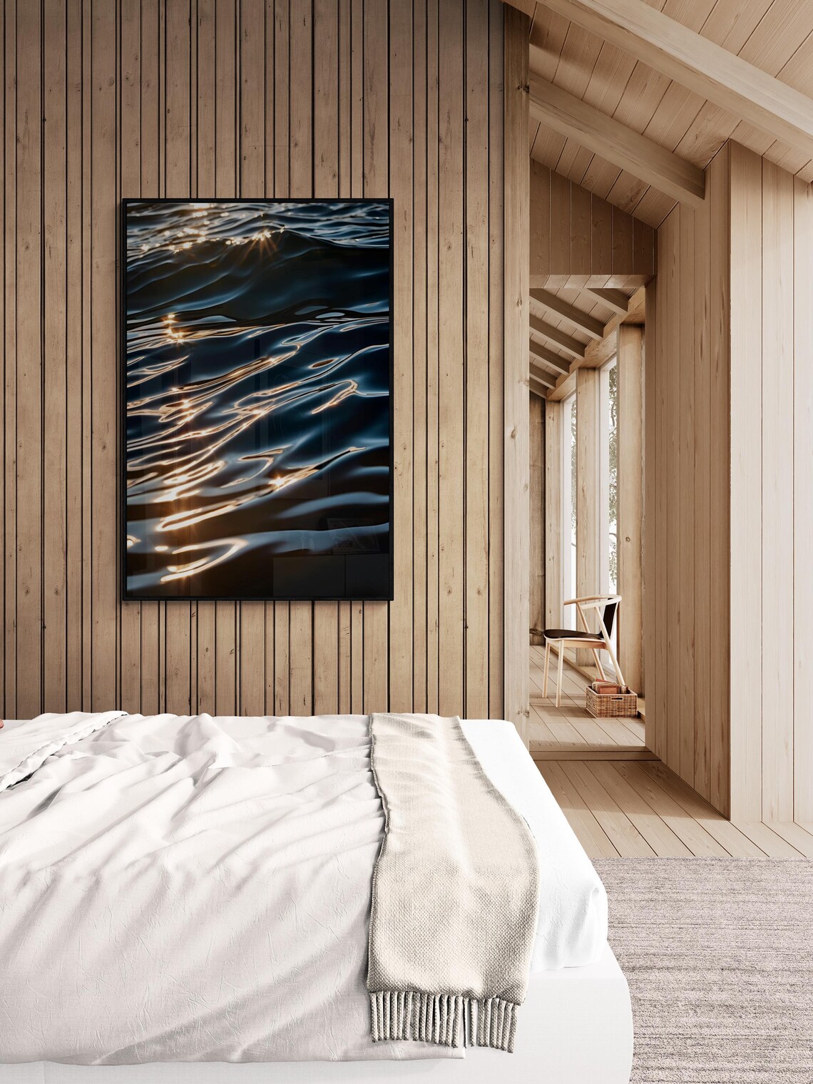 Dark Ocean Waves Golden Sunlight Reflections Moody Sea Photo Art Poster - Image 2