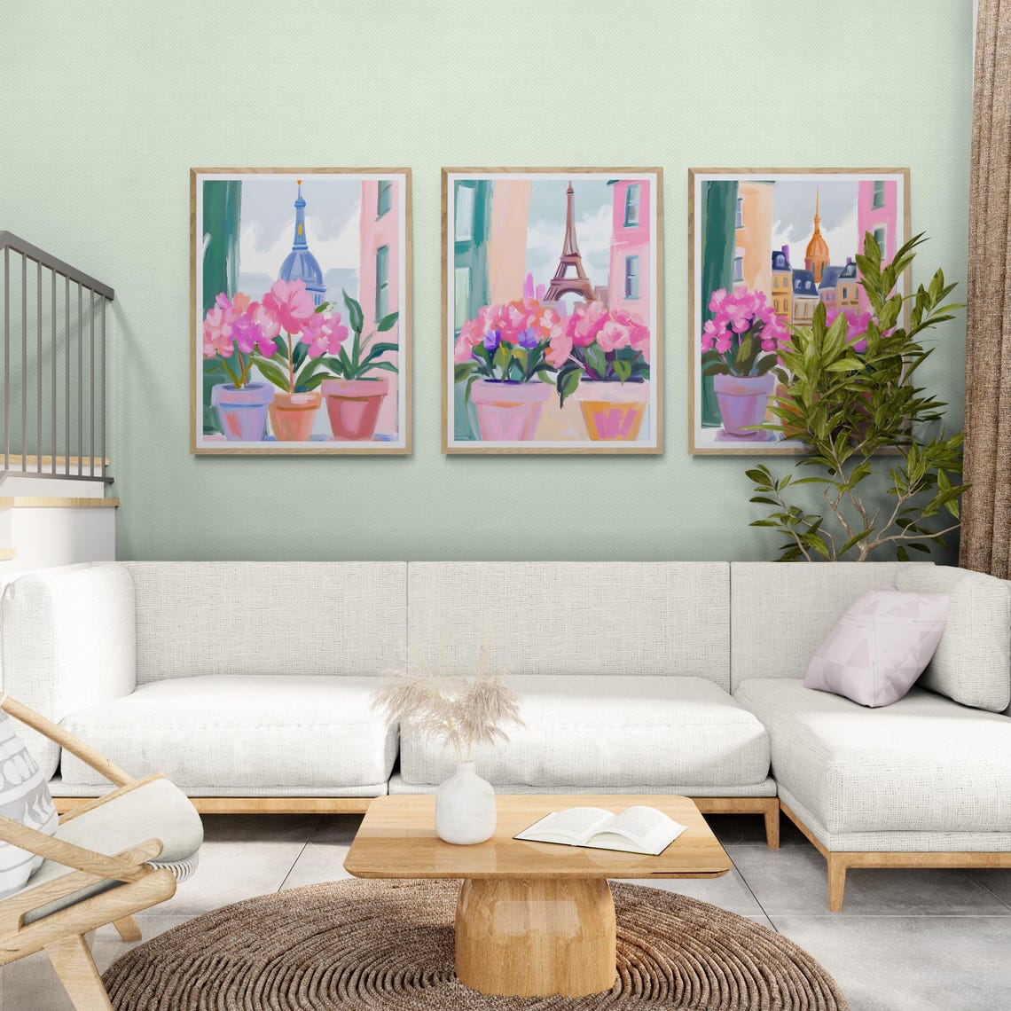 Eiffel Tower Pink Potted Flowers Paris Street Matisse Style Art Poster - Image 2