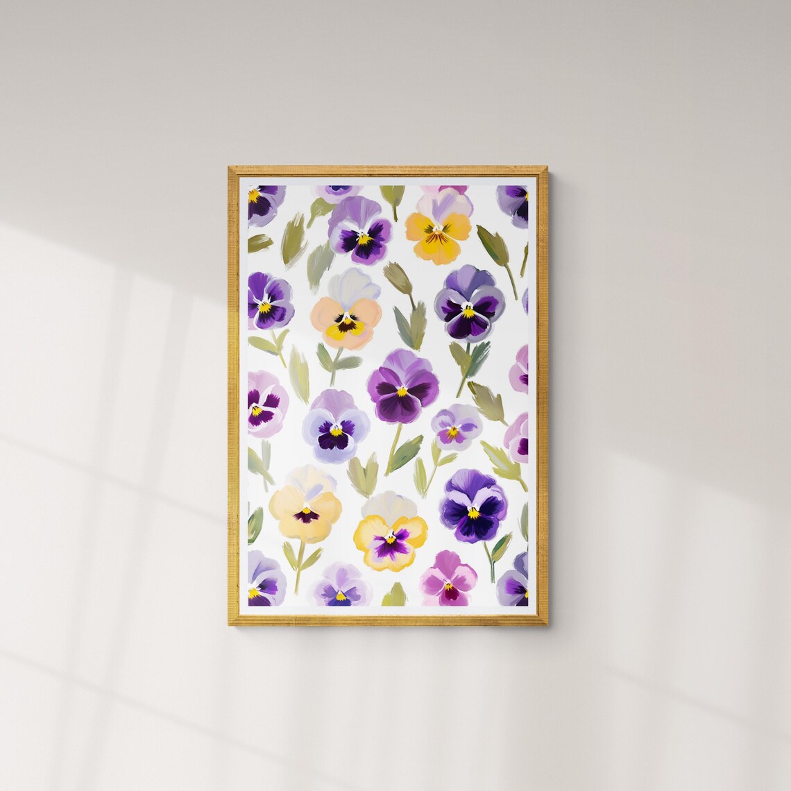Purple Yellow Pansies Scattered Pattern Cream Background Botanical Art Poster - Image 4