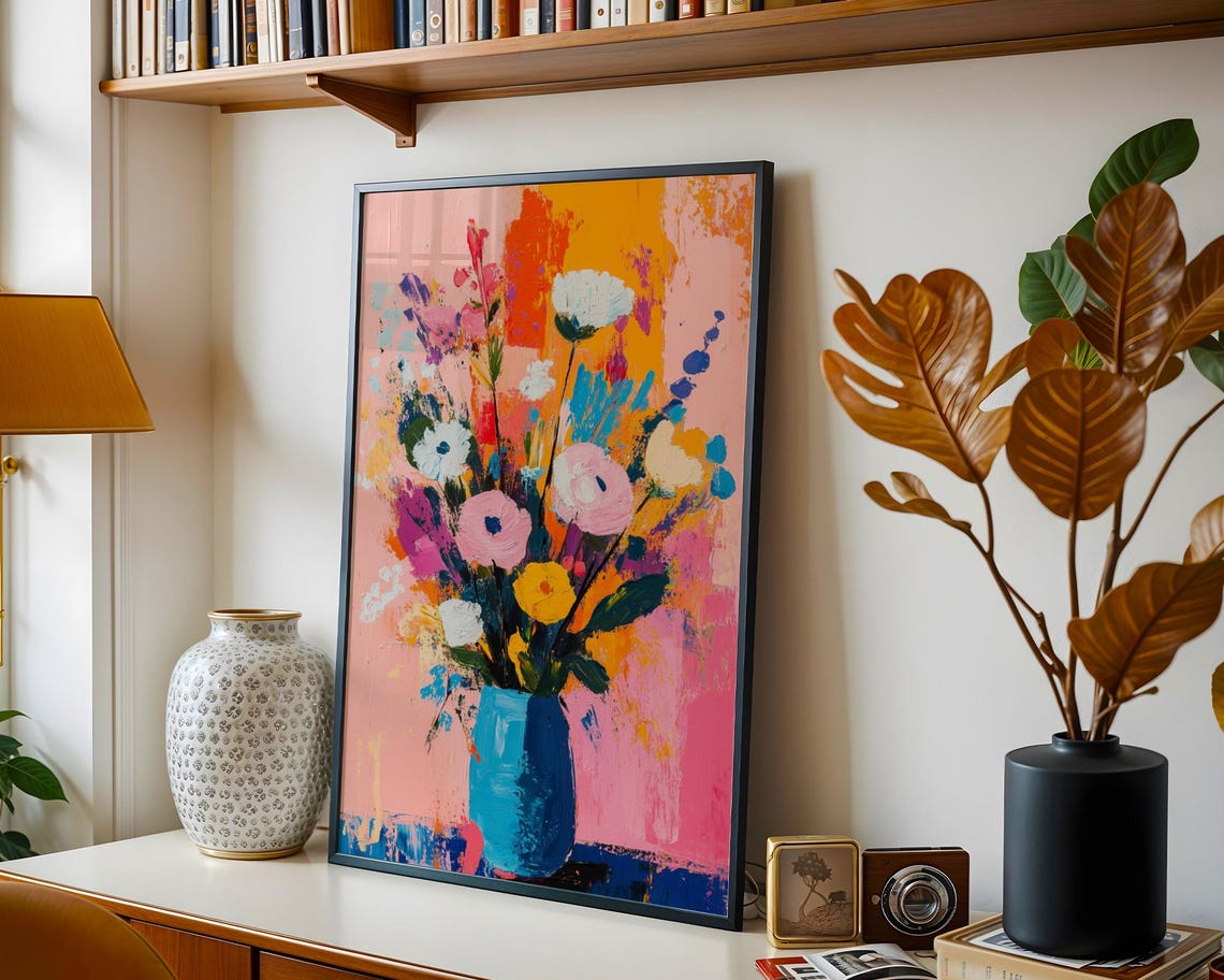 Colorful Bouquet Blue Vase Abstract Matisse Style Floral Art Poster - Image 3
