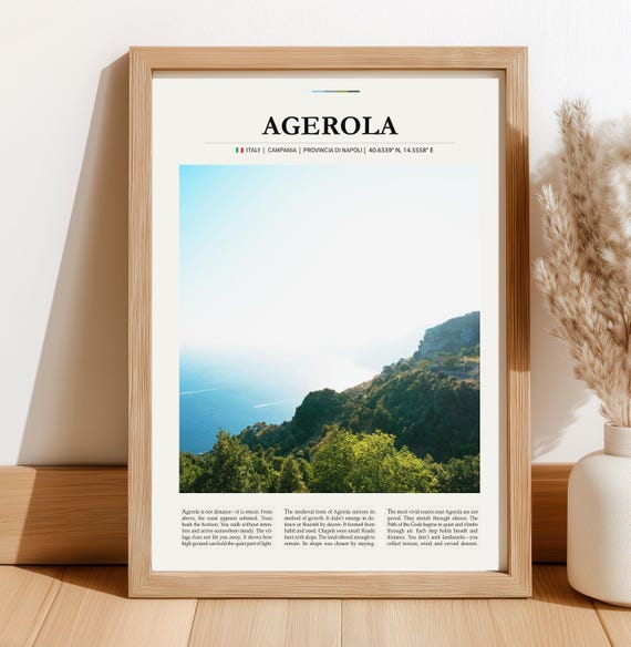 Agerola Travel Poster Amalfi Coast Wall Art Italy Coastal Village Landscape Print Mediterranean Home Decor