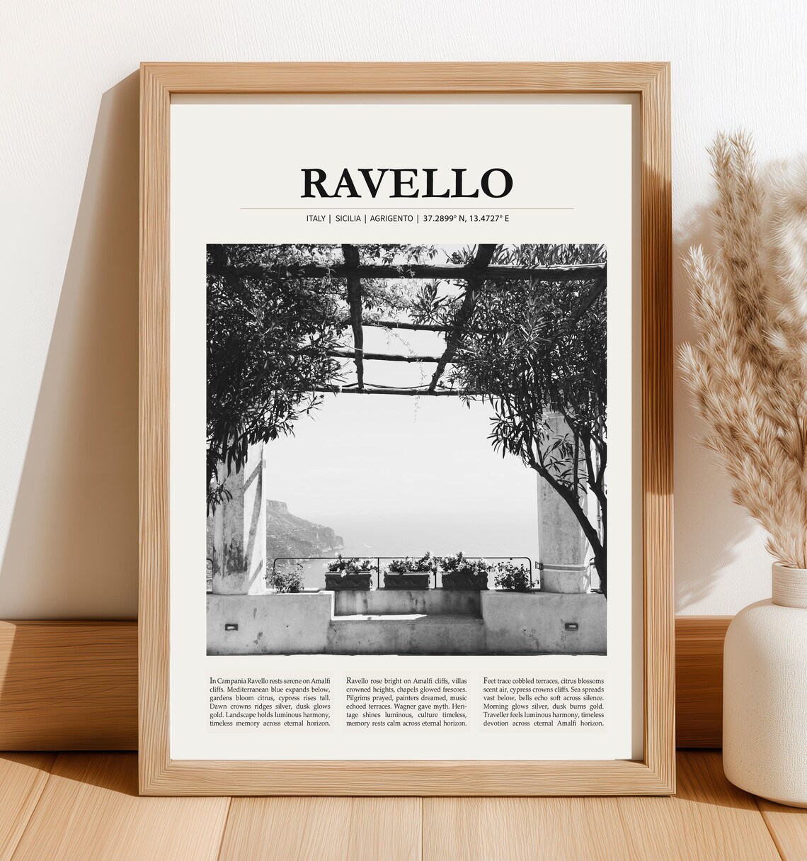 Ravello Black And White Pergola Terrace Vintage Sicily Italy Poster