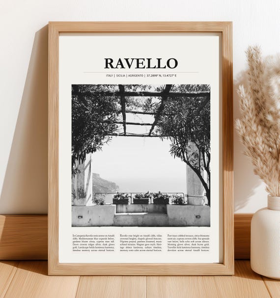 Ravello Amalfi Coast Italy Wall Art Print Vintage Travel Poster Physical Decor For Mediterranean Interiors