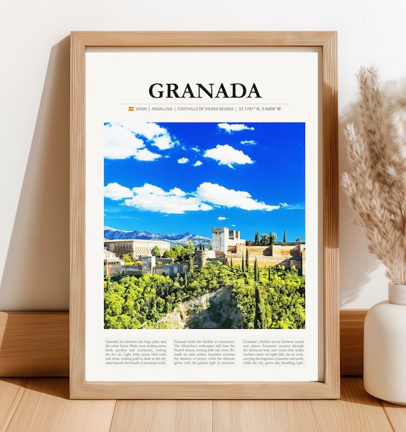Granada Spain Travel Alhambra Palace Andalusia Landmark Artwork Poster