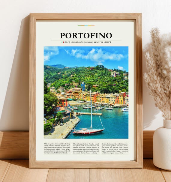 Portofino Italy Travel Poster Vintage Coastal Print Wall Art