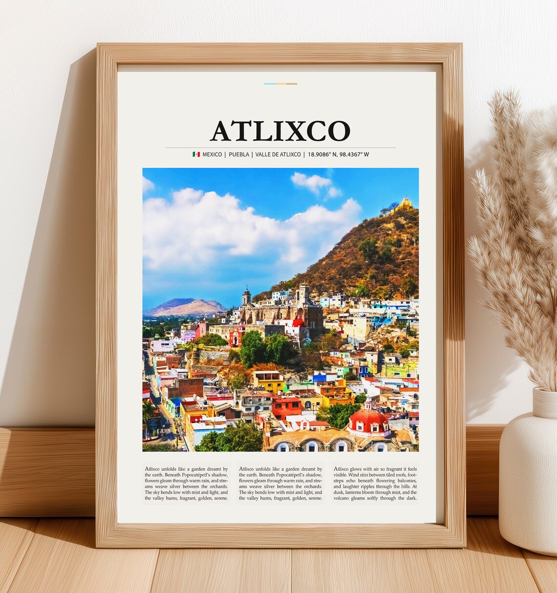 Atlixco Mexico Travel Colorful Colonial Town Puebla Valley Guide Art Poster