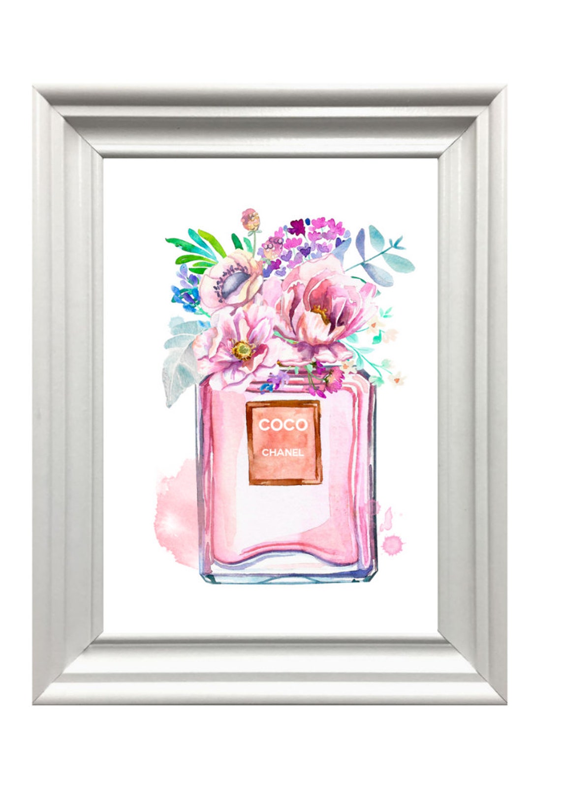 Pink Coco Chanel Perfume Bottle Floral Watercolor Fashion Glam Poster - Image 3