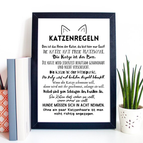 Katzenregeln German Cat Rules Funny Typography Cat Lover Wall Art Print