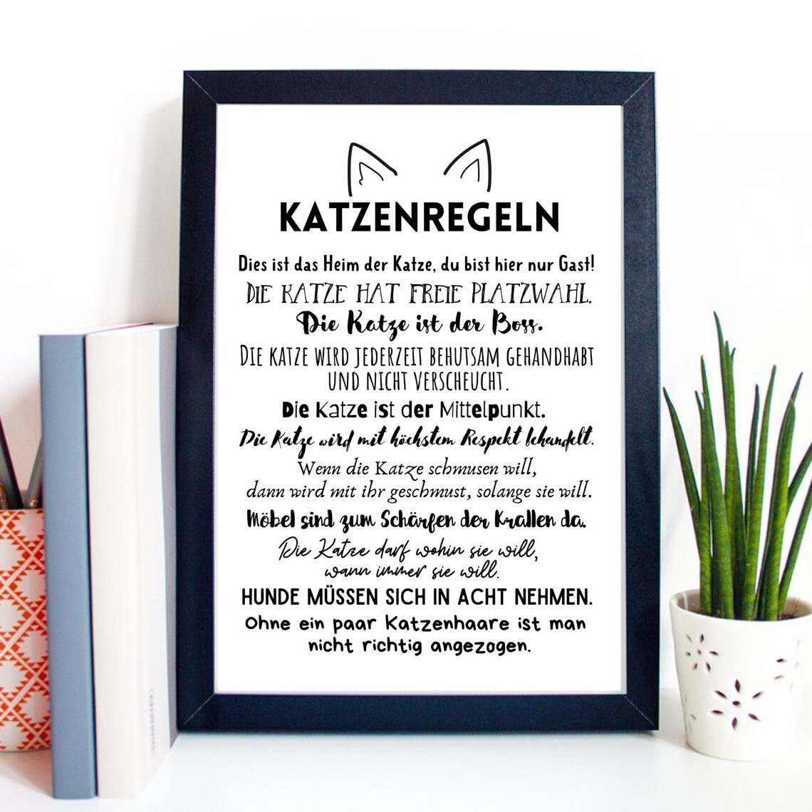 Katzenregeln German Cat Rules Funny Typography Cat Lover Wall Art Print
