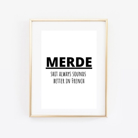 Din A4 Art Print Without Frame Funny Saying Merde French French Humor Decoration Typo Image Poster Print