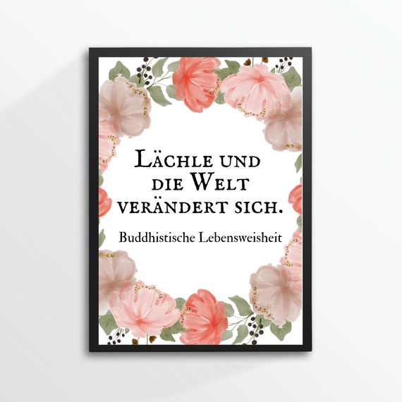 Din A4 Art Print Without Frame Saying Buddha Smiles And The World Changes Motivation Laughter Joy Quote Gift